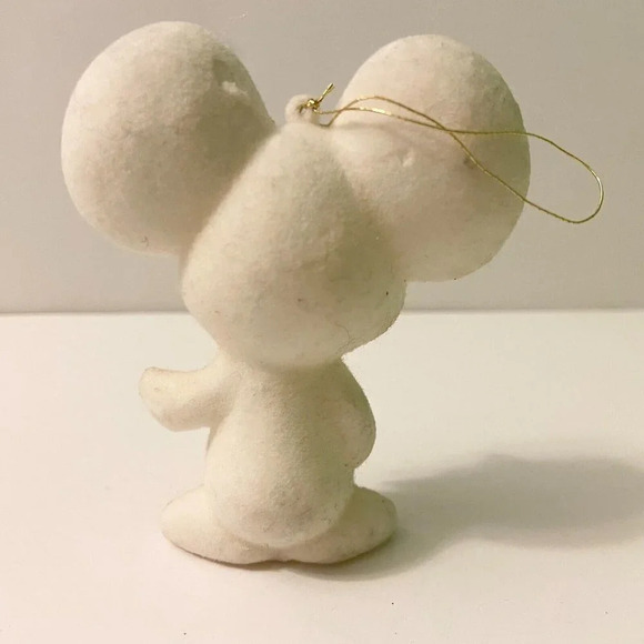 Vintage Flocked Mouse Christmas  Ornament Yellow Bow 3 Inch Tall Figure - Picture 4 of 11